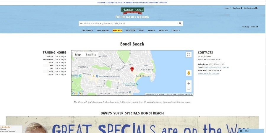 A Harris Farm Bondi Beach local landing page