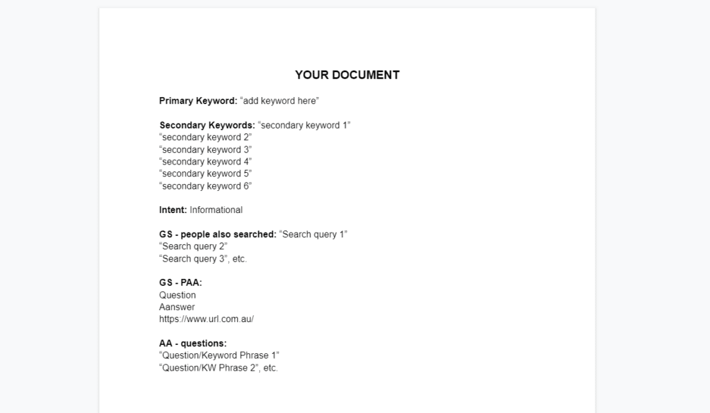 word document, seo writing template